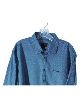 Men's Nicole Miller Blue Micro Check Button-Up Shirt XXL Long Sleeve Made In Vie